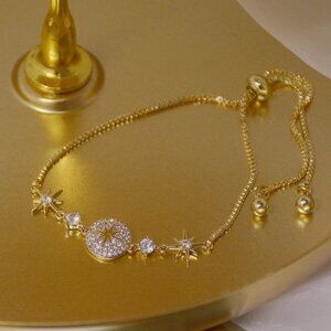 NEW 14K Gold Plated Diamond Star Bracelet a